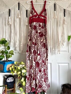 Wine Red & Cream Maxi Dress